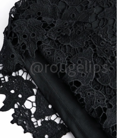 Black Guipure Lace Bodycon Dress Cami V-Neck Knee to Midi - Picture 10 of 12